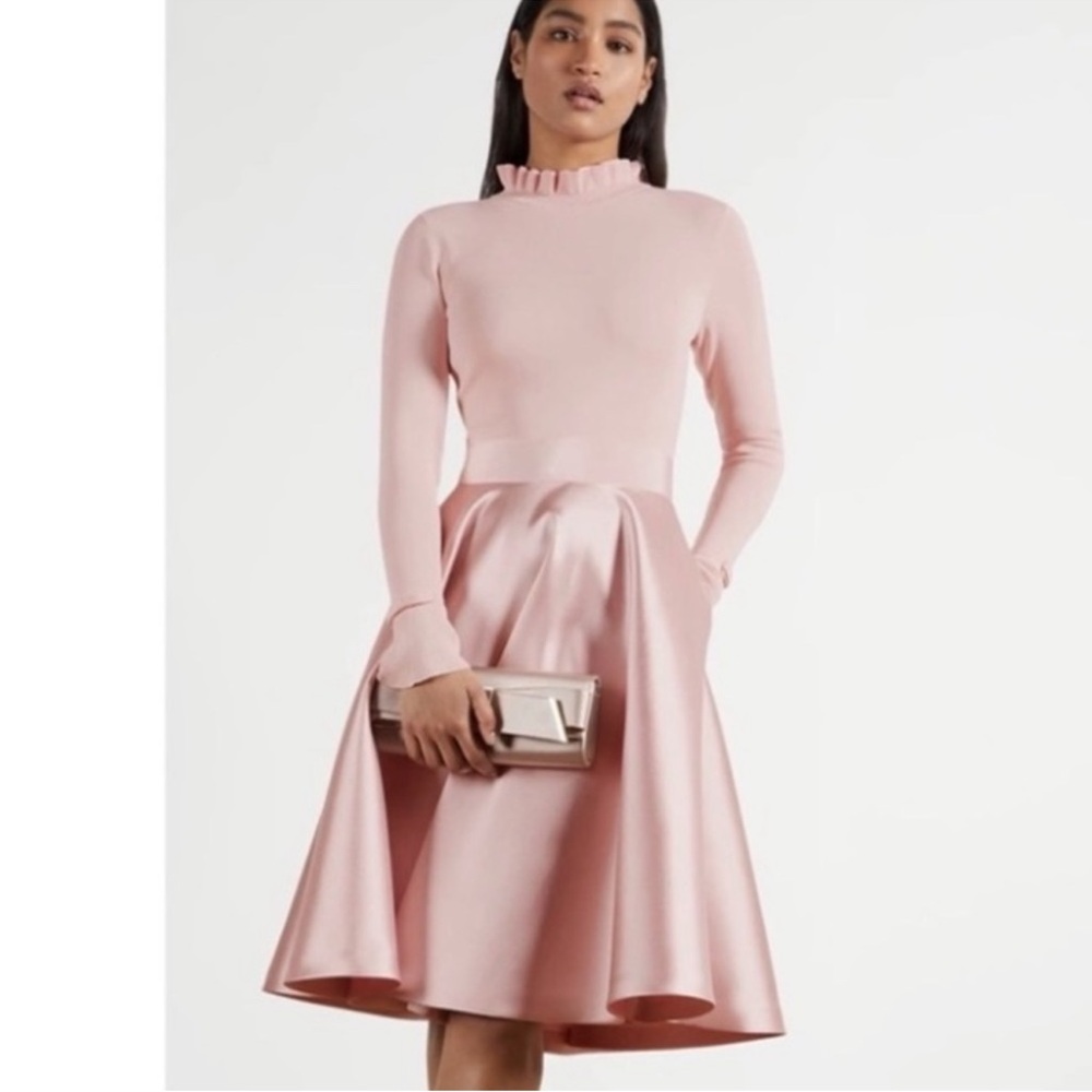 TED BAKER PINK ZADI FRILL FULL SKIRT DRESS SZ 6/ 8 US OR TED SZ 2